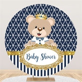 Lofaris White Strip Brown Bear Baby Shower Circle Backdrop